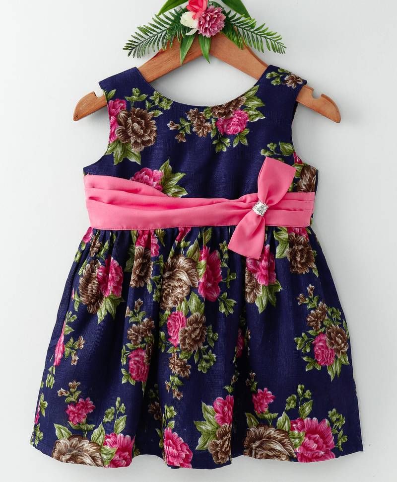 Blue printed blended cotton kids frocks Many Frocks & 2951568