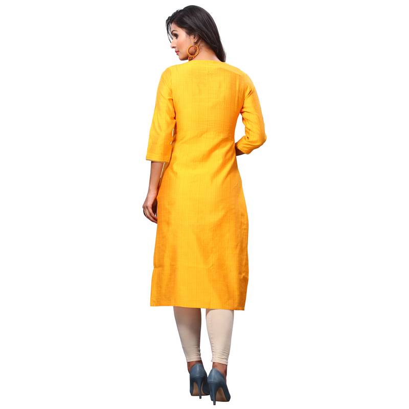 Yellow embroidered jacquard ethnic kurtis Jadu 2957288