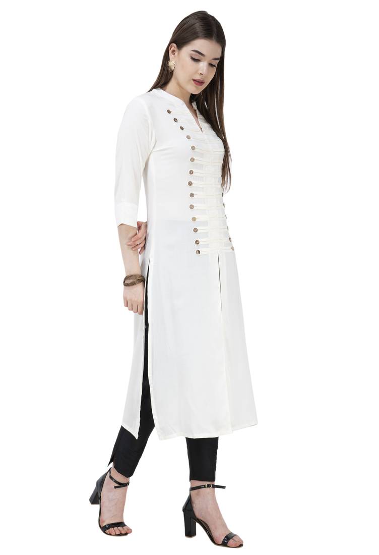 White plain rayon longkurtis Ushmaa 2978593