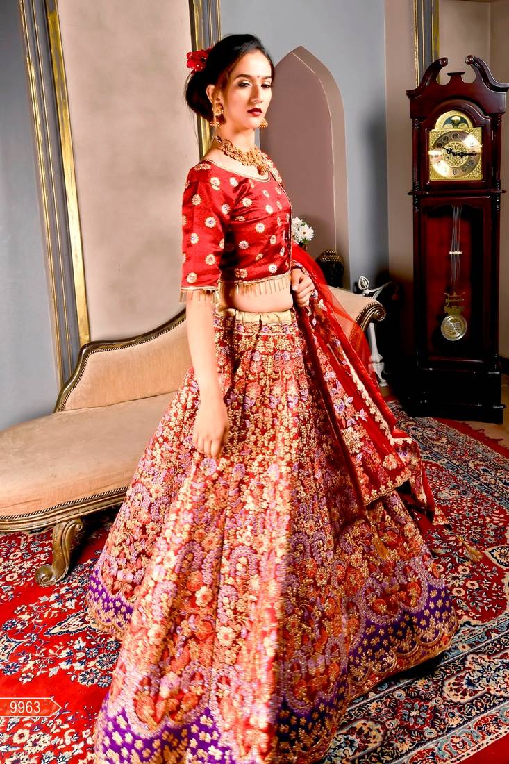 Maroon embroidered silk semi stitched lehenga Om Creation 2980396