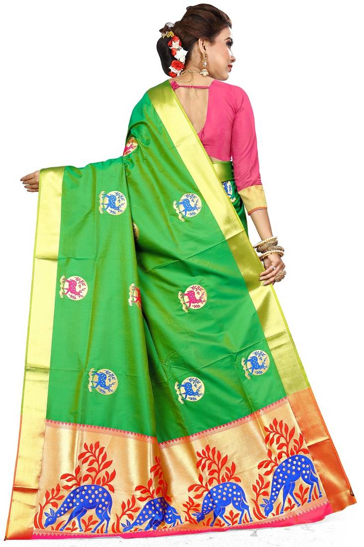 Green woven art silk saree with blouse Manshvi 2983198