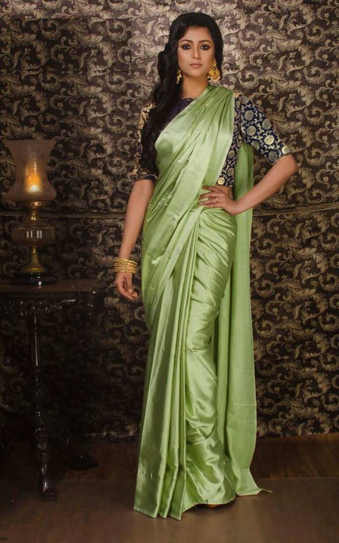 Light parrot green plain silk saree with blouse Mastani 2988661