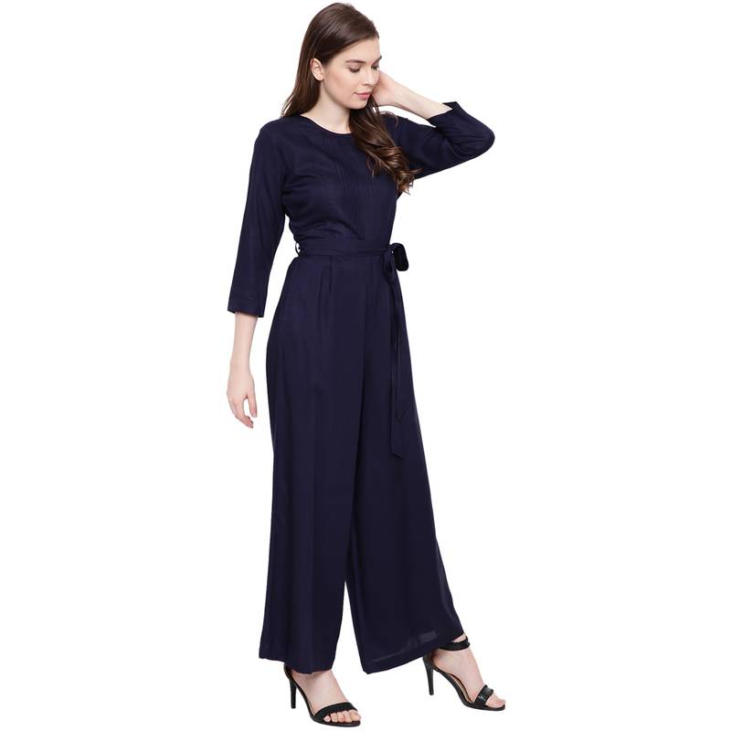 blue plain Rayon Jumpsuit FABNEST 2996794