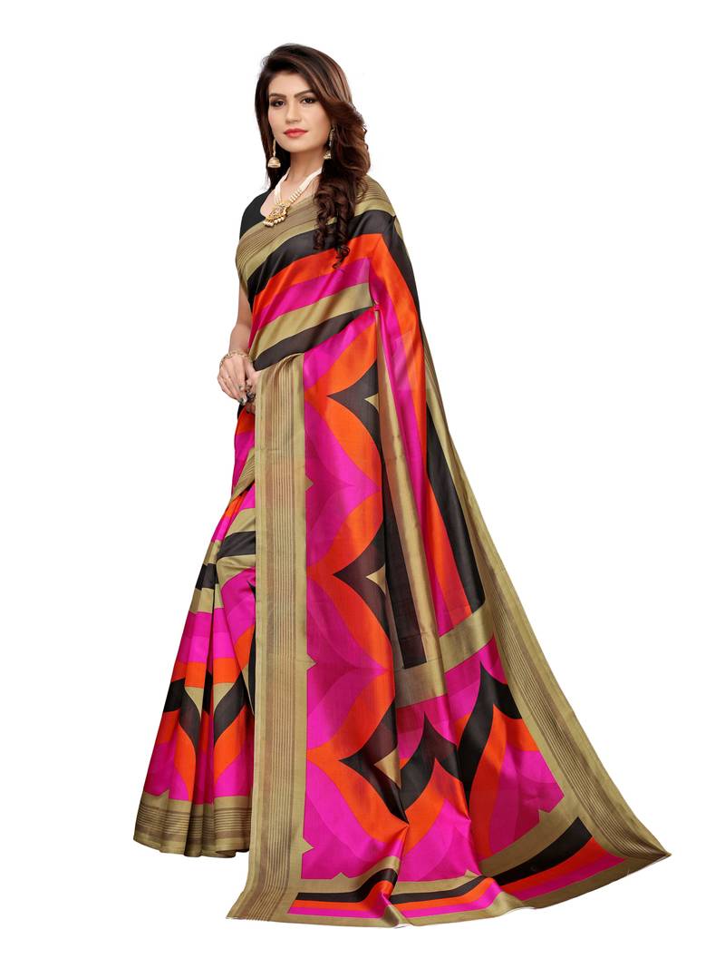 multicolor printed art silk saree with blouse Satrani Fashion 3017109