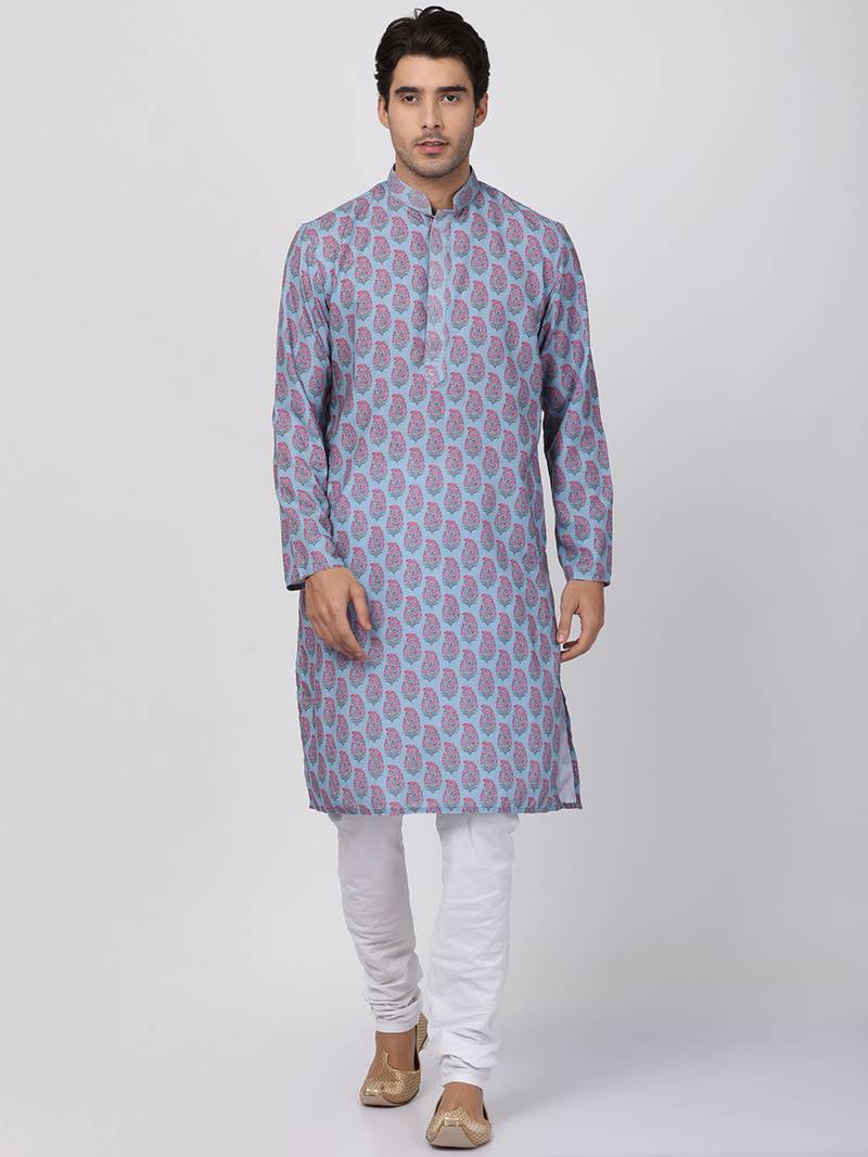 Grey Plain Cotton Silk Kurta Pajama VASTRAMAY 3025789