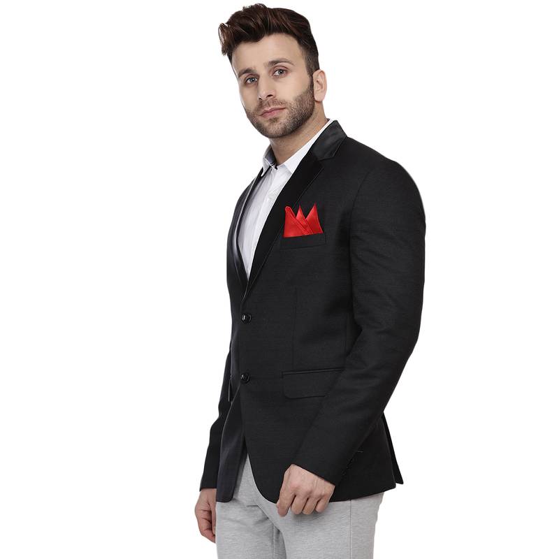 Black Plain Cotton Poly Blazer For Men Veera Paridhaan 3034902