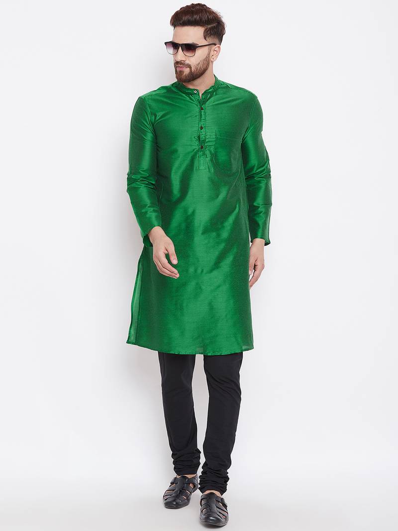 Green woven pure cotton kurtapajama even 3035311