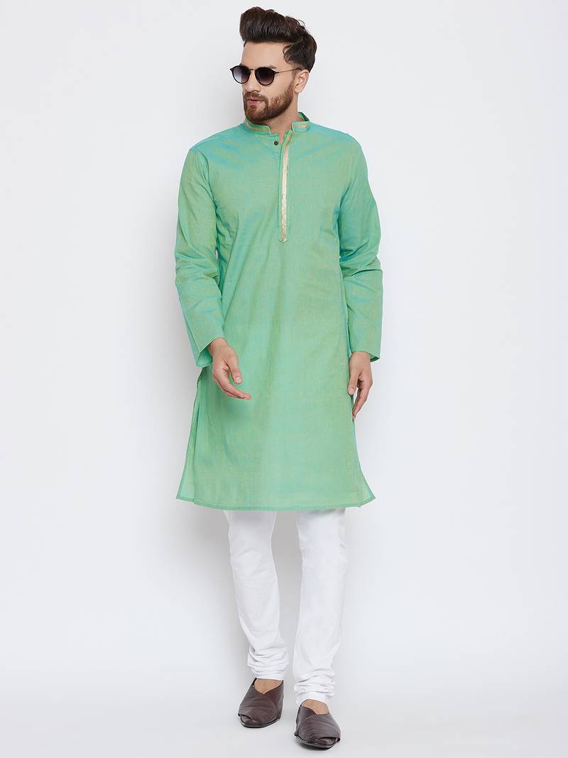 Green woven pure cotton kurtapajama even 3035320