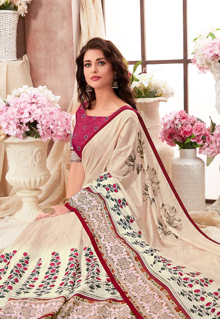 Multicolor printed kanjivaram art silk saree with blouse Candycane Merchants 3038422