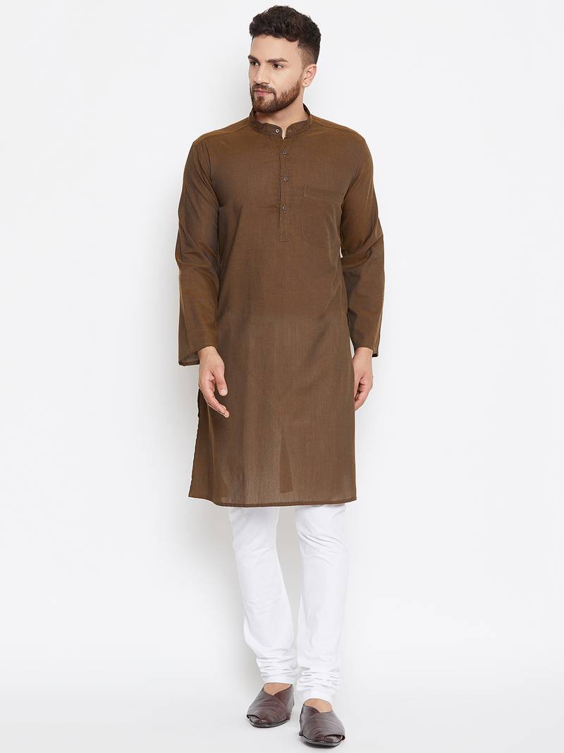 Brown woven pure cotton kurtapajama even 3047610