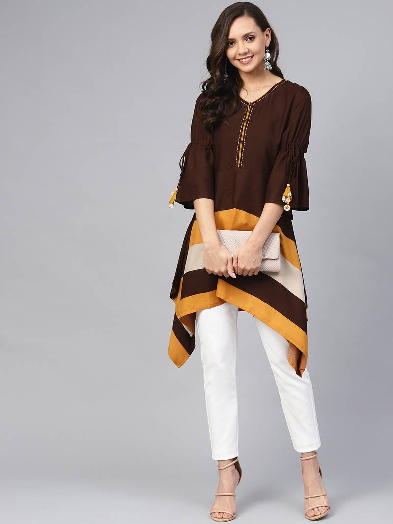 Brown plain liva shortkurtis Shree The Indian Avatar 3053632