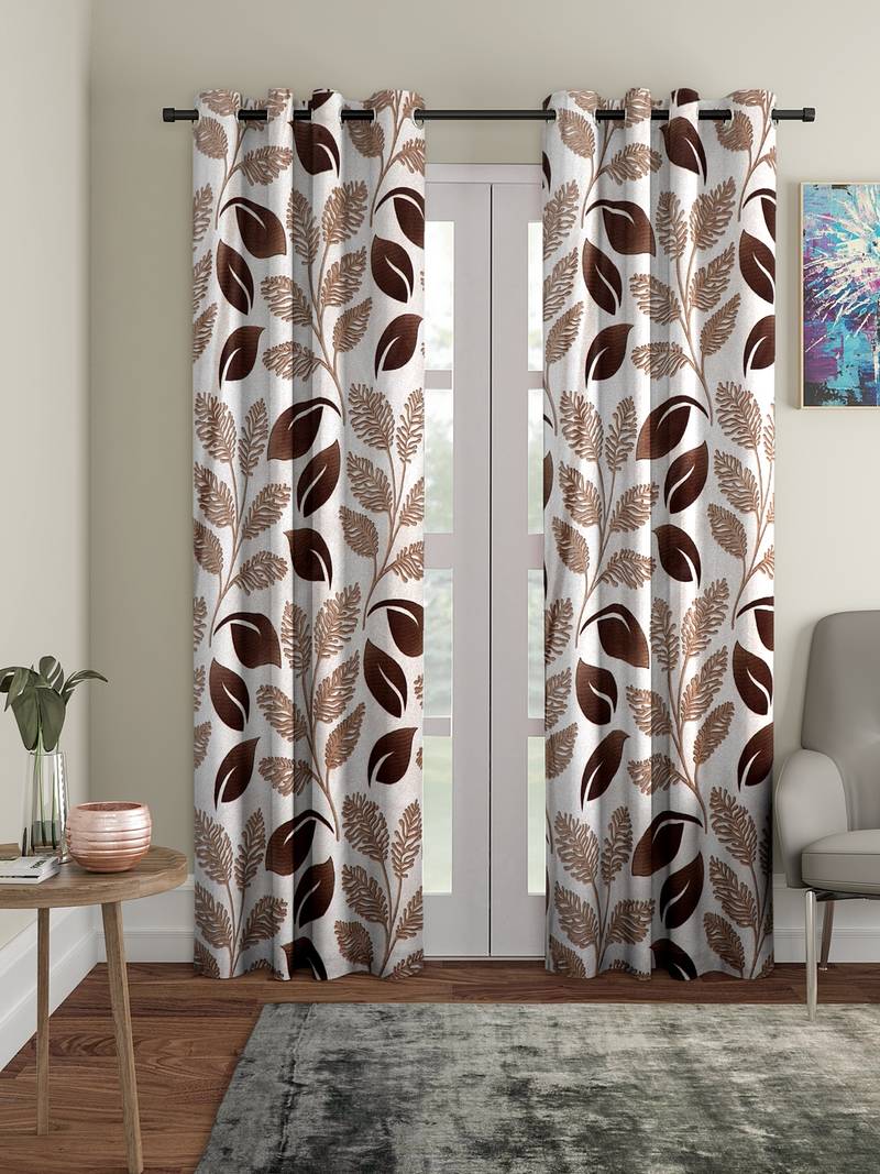 brown Polyester Plain Printed Door Curtains for Bedroom, Kitchen, Kids or Living Room Cortina