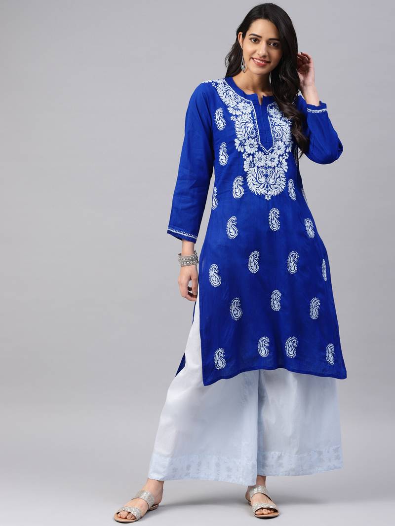 Navyblue embroidered cotton chikankarikurtis Saadgi 3089230