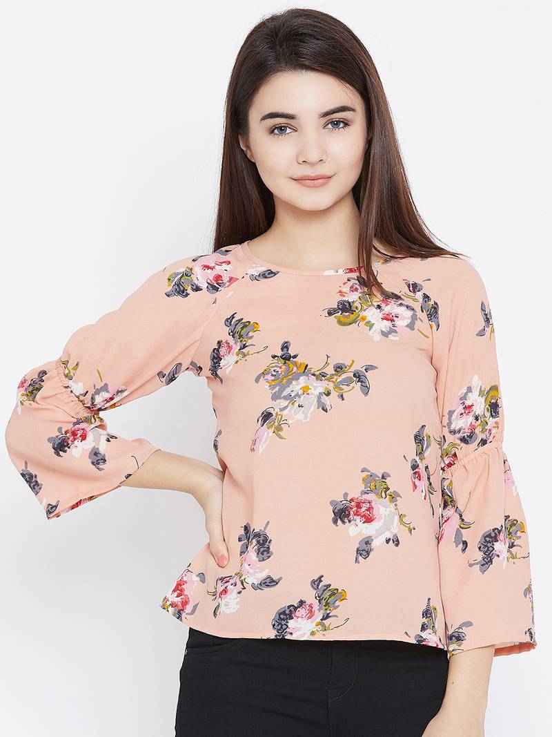 Peach printed polyester partytops PANIT 3109769