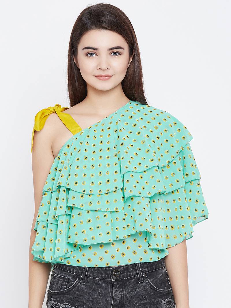 Green printed polyester partytops PANIT 3109774