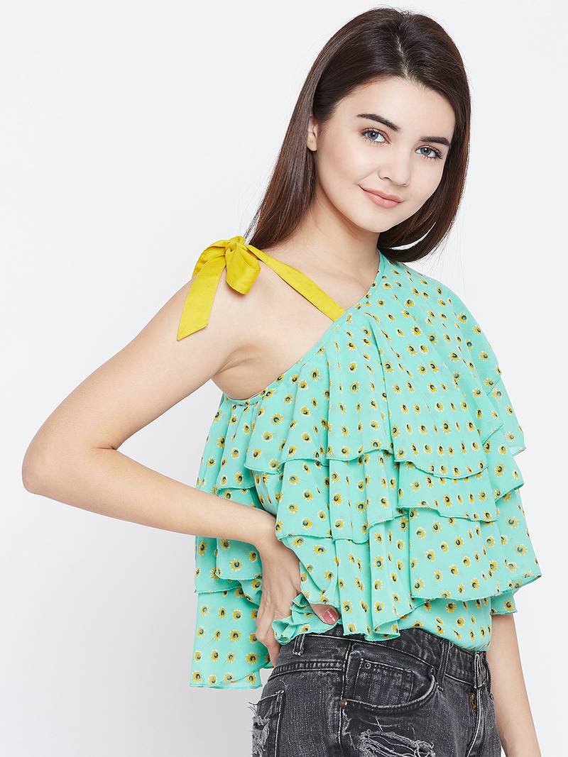 Green printed polyester partytops PANIT 3109774