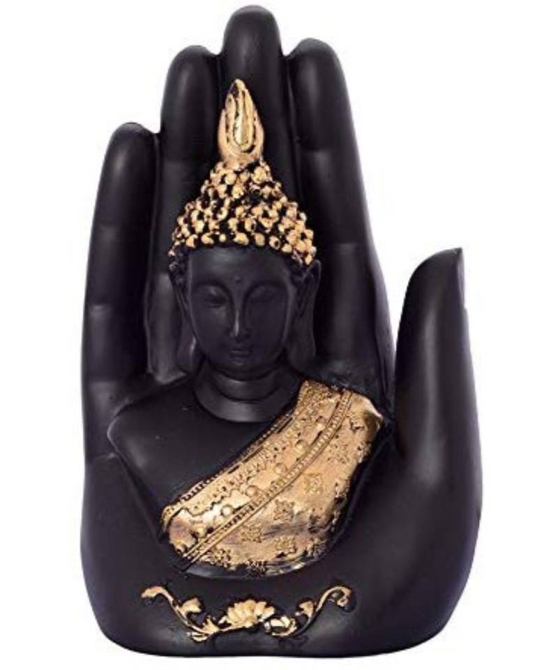 Golden Handcrafted Palm Buddha Polyresin Showpiece Gunnu