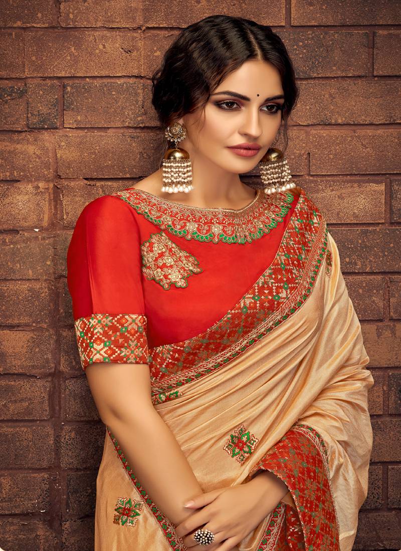 Satin Saree Blouse Designs plain simple saree embroidered