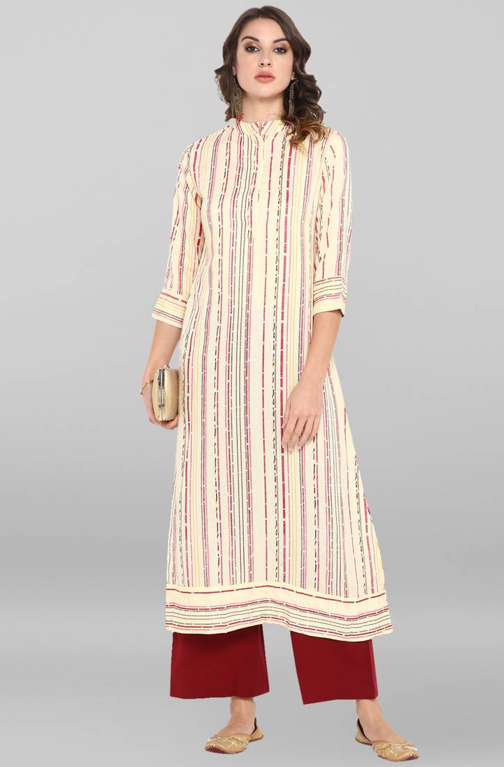 Cream printed cotton ethnickurtis Janasya 3121695