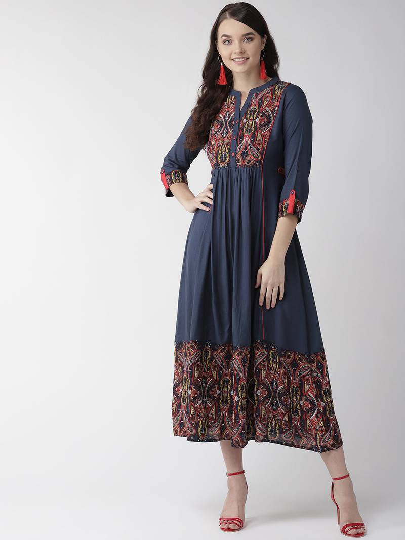 Navyblue printed cotton maxidresses Rangmayee 3128147