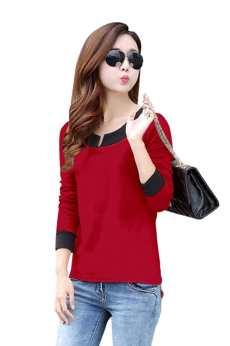 Red printed knit longtops Classic Enterprise 3143202