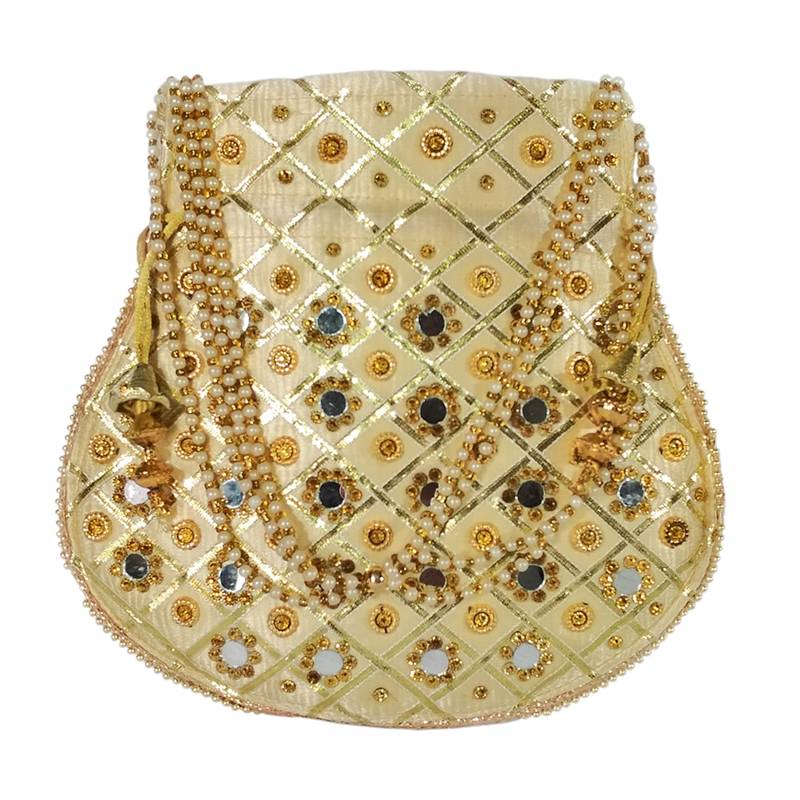 Women's Designer Partywear Bridal Potli Clutch Bag Golden (Single Bag