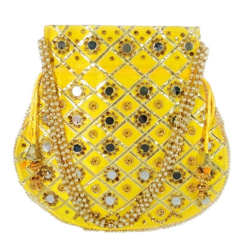 Women's Designer Partywear Bridal Potli Clutch Bag Yellow (Single Bag