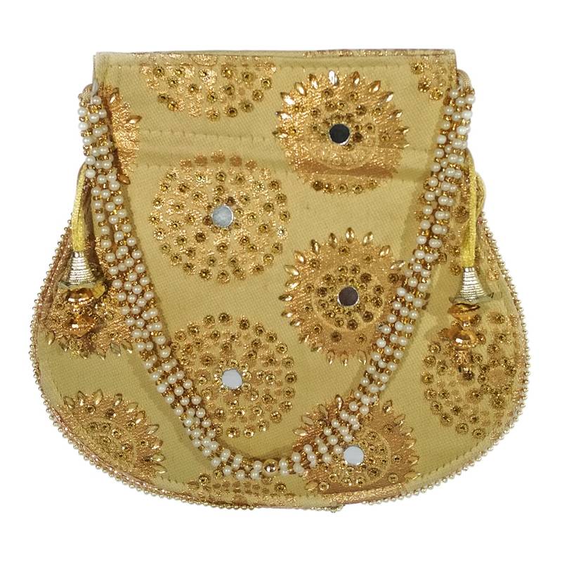 Women's Designer Bridal Potli Clutch Bag for Partywear Golden (Single
