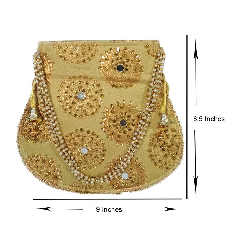 Women's Designer Bridal Potli Clutch Bag for Partywear Golden (Single