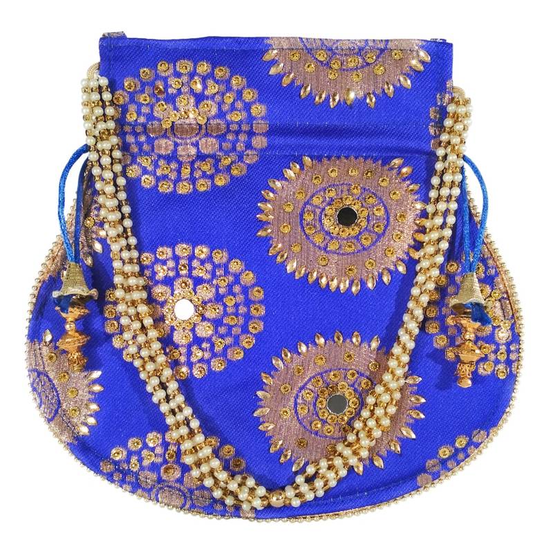 Women's Designer Bridal Potli Clutch Bag for Partywear Blue (Single Bag