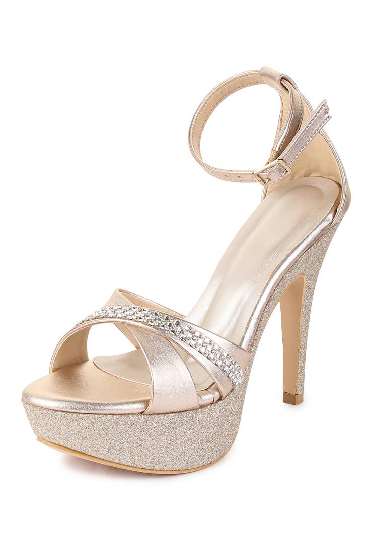 Beautiful Golden color synthetic material heels for women's Shezone