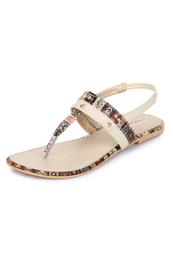 Beautiful Cream color synthetic material flats for womens Shezone 3165678