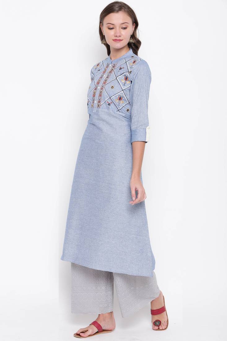 Lavender embroidered cotton cottonkurtis Vbuyz 3174516
