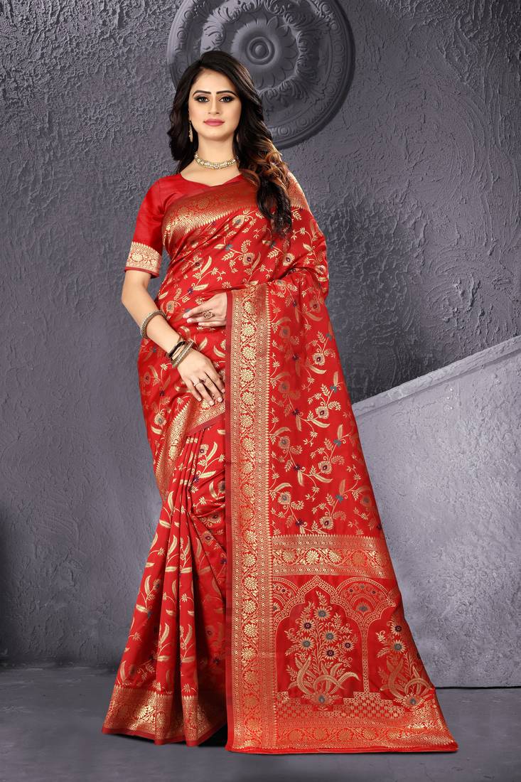 Red Woven Art Silk Saree With Blouse MARUTI 3181453