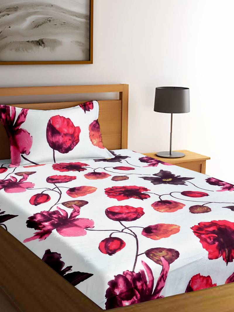 White floral print Poly Cotton bed sheets Cortina 3182205