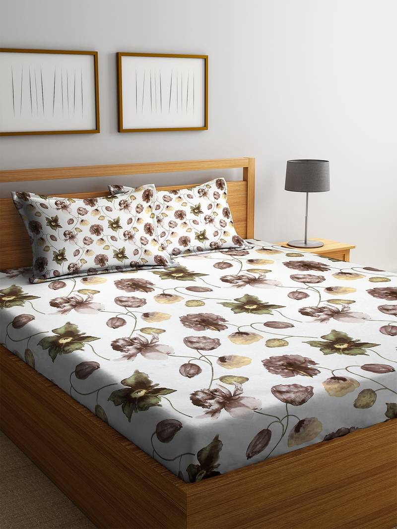 Brown floral print Cotton bed sheets Cortina 3182215