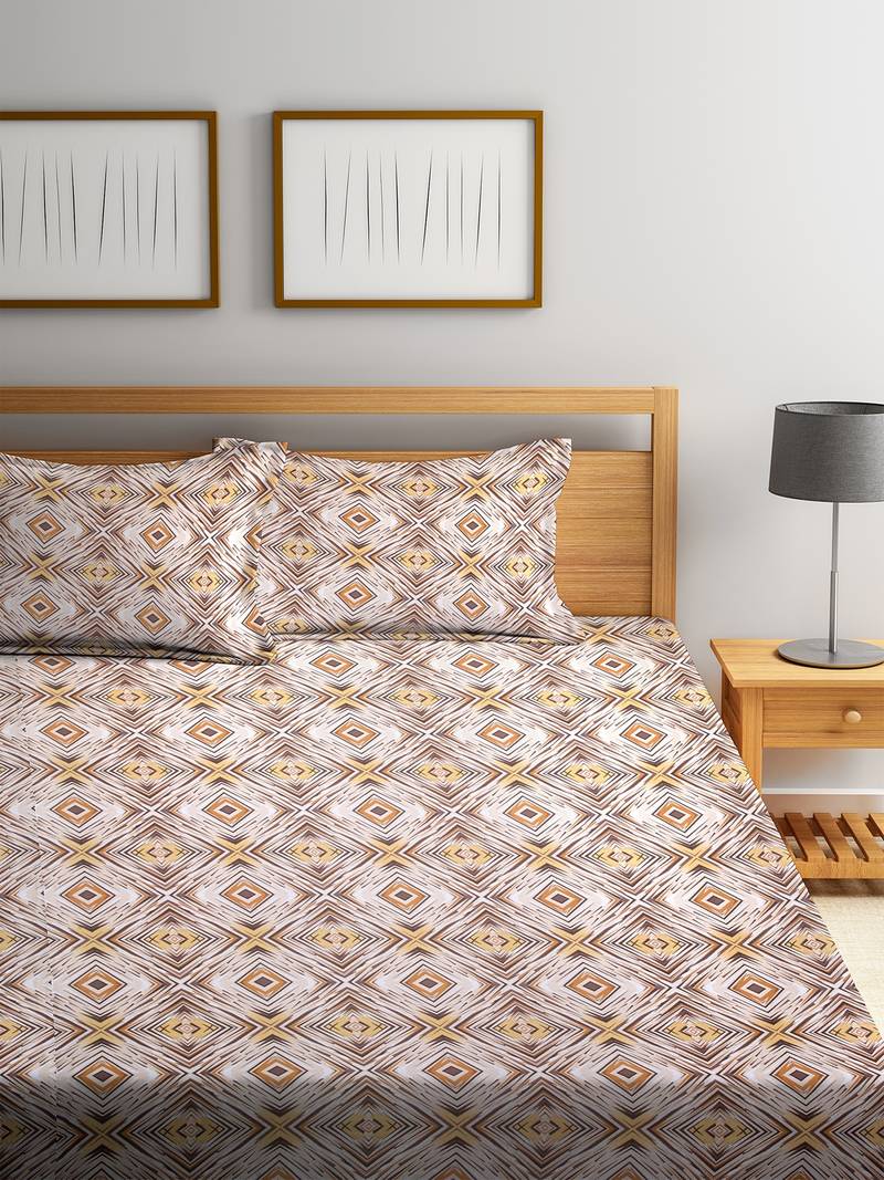 Brown striped Cotton bed sheets Cortina 3182216