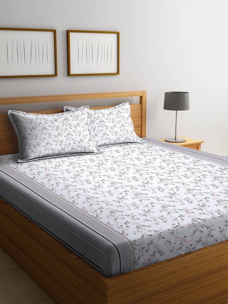 White floral print Cotton bed sheets Cortina 3182221