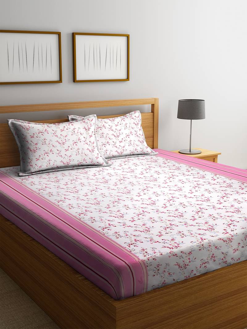 White floral print Cotton bed sheets Cortina 3182223