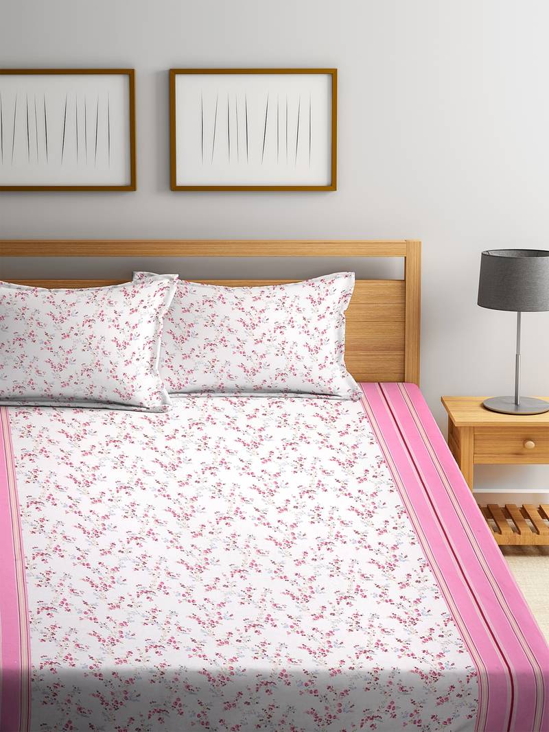White floral print Cotton bed sheets Cortina 3182223
