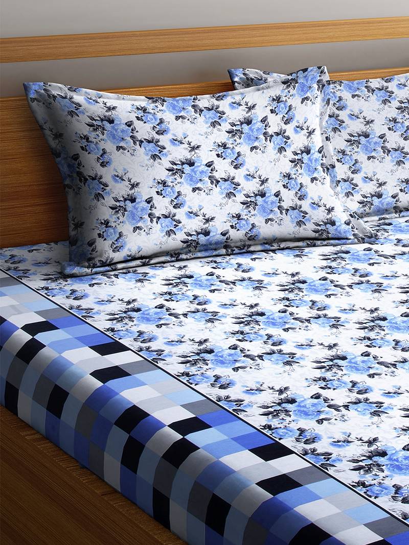 Blue floral print Cotton bed sheets Cortina 3182227