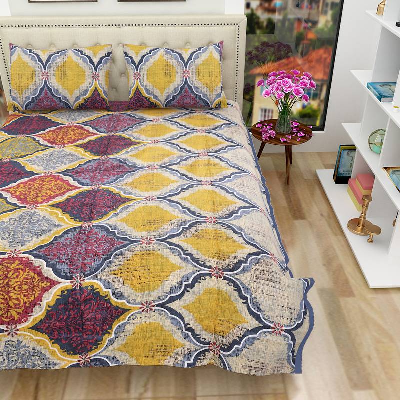 Cotton Printed Rajasthani Bedsheet with Pillow Covers VED 3186273