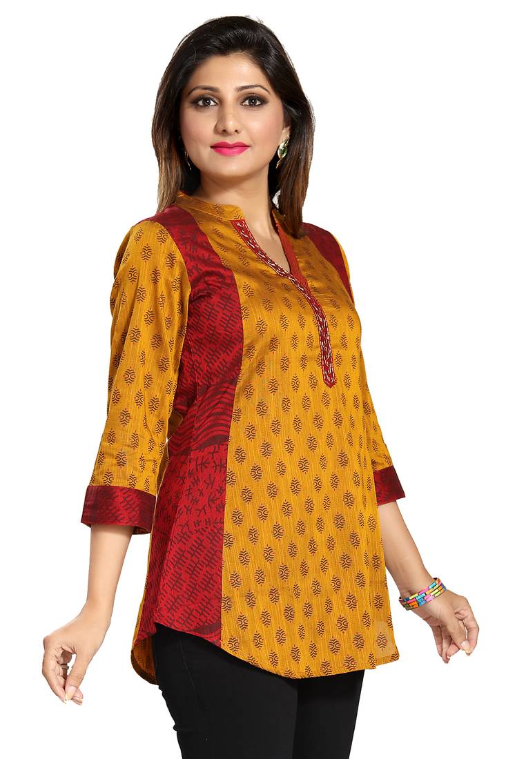 Yellow printed cotton silk kurtasandkurtis Hridya 3192844