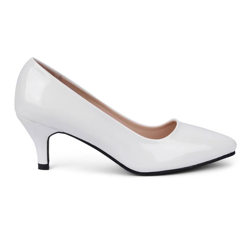 SHERRIF SHOES Women's White Kitten Heel Pumps Sherrif Shoes 3194266