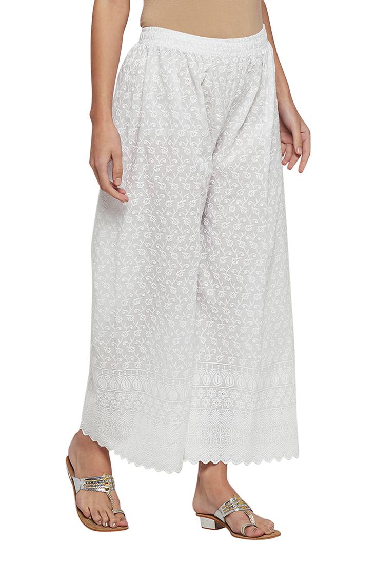 White plain cotton palazzo pants ETHNICALLY YOURS 3209185