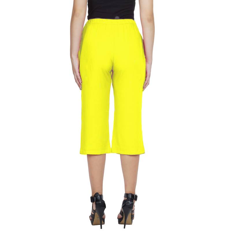 Yellow plain blended cotton capris34pants Patrorna 3214660