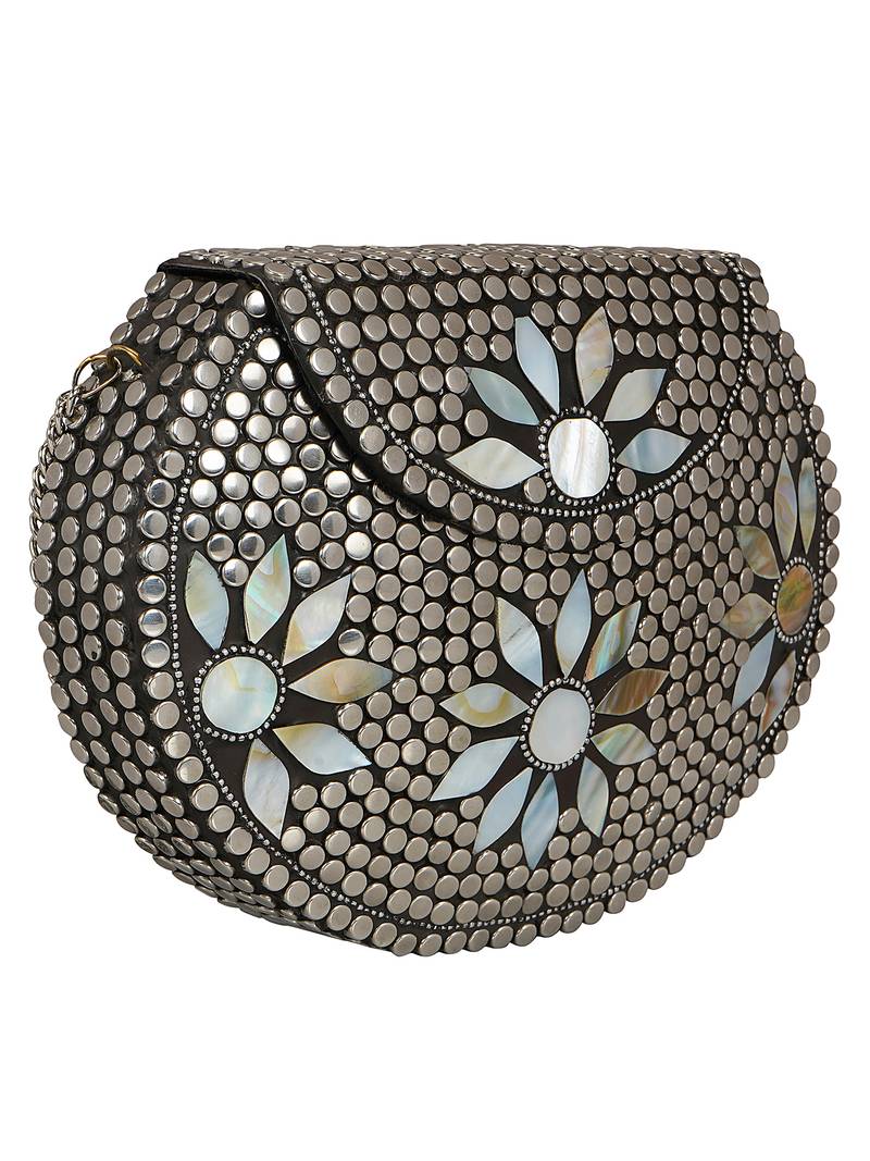 Anekaant Jewel Mosaic Metal Clutch Sliver & White Anekaant 3216352