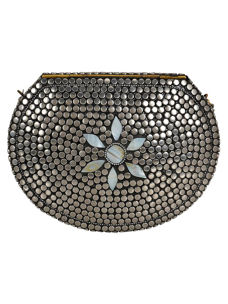 Anekaant Jewel Mosaic Metal Clutch Sliver & White Anekaant 3216352