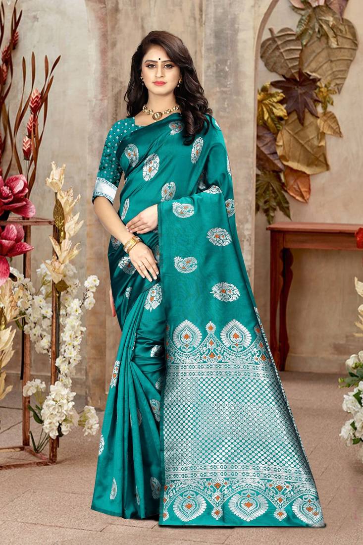 Sea Green Woven Kanjivaram Silk Saree With Blouse MARUTI 3224501