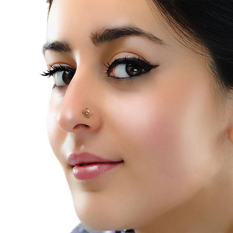 Designer Diamond Classic Pink Nose Pin or Nose ring SHREEVARAM 3226115